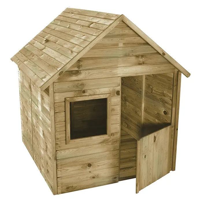 Soulet Spielhaus Marina - L x B x H: 123 x 119 x 158,5 cm, Holz, Natur - Ein hölzernes Kinderspielhaus mit einem Fenster und einer Türöffnung, perfekt für fantasievolles Spielen im Freien.