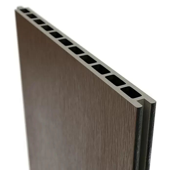 T & J Sichtschutzelement Elze - B x H: 179 x 30 cm, Teak - Brauner Holz-Kunststoff-Verbundplatte im Querschnitt mit Hohlkammern und Nut-Feder-Profil.