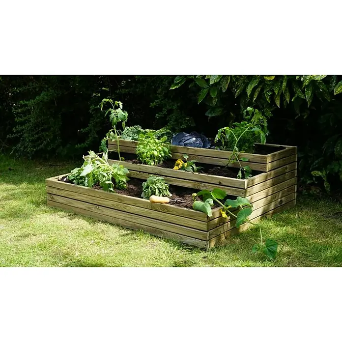 Cerland Huerto urbano Angelic - 115 x 84 x 34 cm, Madera, Natural - Jardín elevado de madera con verduras y hierbas aromáticas en tres niveles en el jardín. Ideal para cultivar diversas plantas en poco espacio.