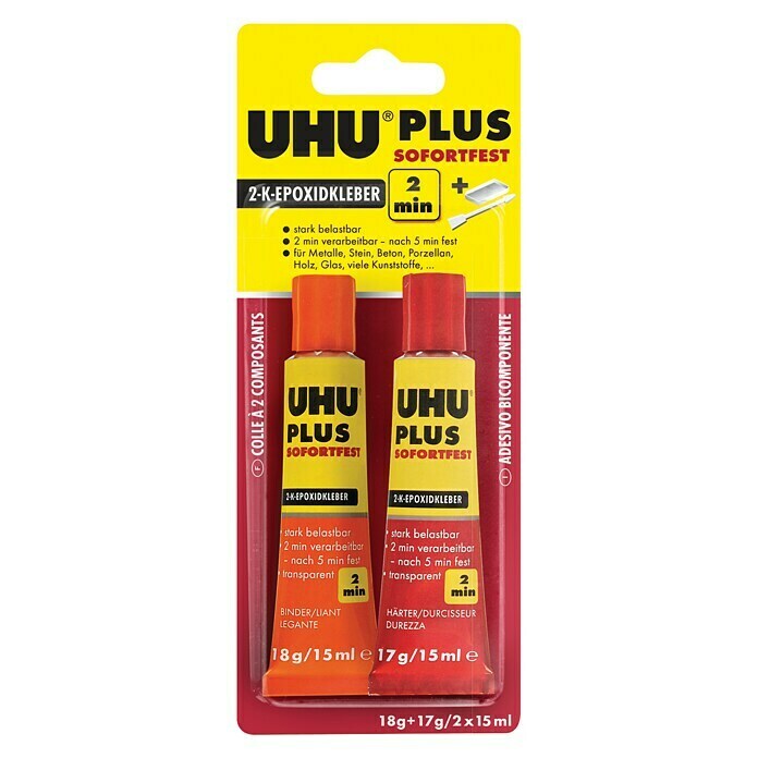 UHU 2K-Epoxidharzkleber plus sofortfest (35 g, Farblos/Transparent, Lösemittelfrei, -40 °C bis +80 °C)