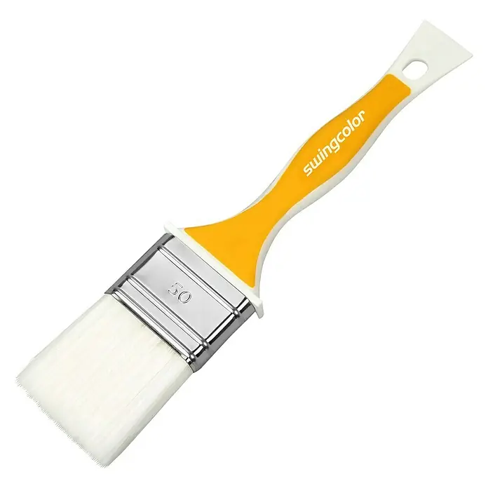 swingcolor Komfort Flachpinsel Lack Ergo - Breite Borsten: 50 mm, All-in-one-Borsten, Kunststoff - Pinsel mit gelbem Griff und weißen Borsten, ideal zum Malen und Lackieren. Das Werkzeug für professionelle Ergebnisse.