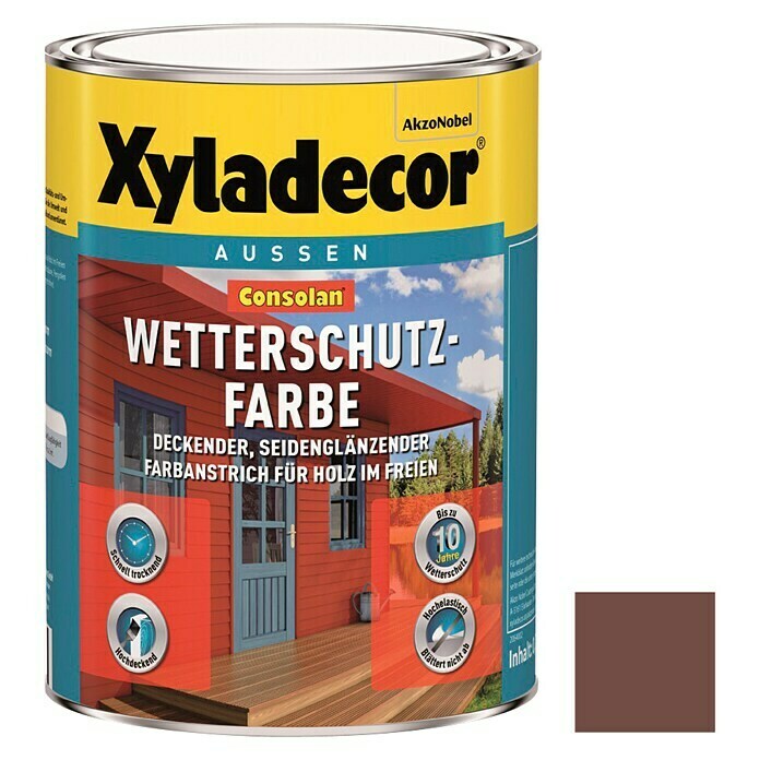 Xyladecor Wetterschutzfarbe Consolan (Dunkelbraun, Seidenglänzend, 750 ml, Wasserbasiert)