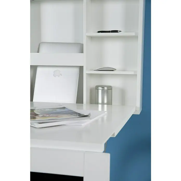 Phönix Wandschreibtisch YorkL x B x H: 60 x 75,5 x 149 cm, Weiß/Schwarz - Klappbarer Schreibtisch mit Regal, ideal für kleine Räume.Laptop, Maus und Stift finden Platz.Perfekt für Büro oder Homeoffice.