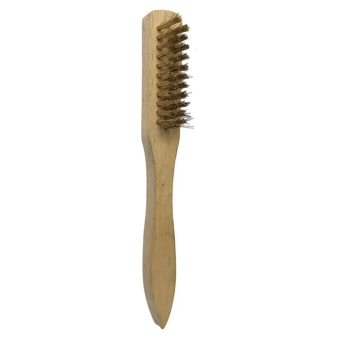 BAUHAUS Zündkerzenbürste - Länge: 150 mm - Draufsicht einer Drahtbürste mit Holzgriff, ein nützliches Werkzeug zum Reinigen von Metalloberflächen und zum Entfernen von Rost.