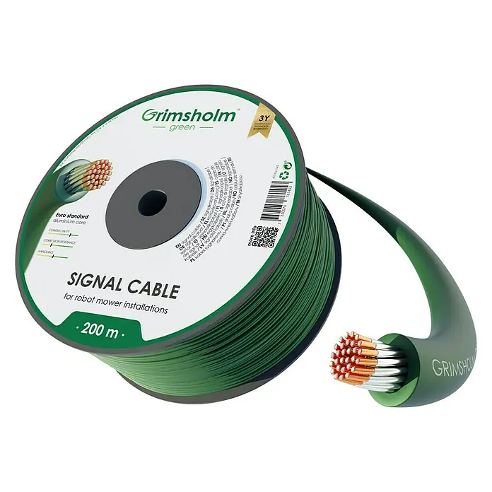 Grimsholm Green Begrenzungsdraht für Mähroboter Euro Standard - Länge: 165 mm, Alle Mähroboter - Abbildung einer grünen Grimsholm Signal Kabelrolle für Robotermäher Installationen mit 200 m Länge und Aluminiumkern.