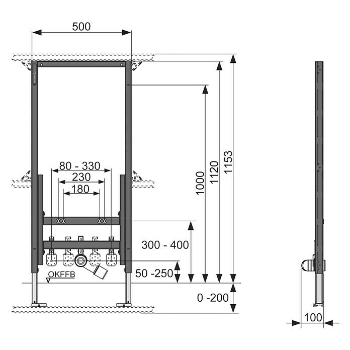 Tece Profil Bidet-Montageelement10 x 50 x 112 cm, Pulverbeschichtet Sketch