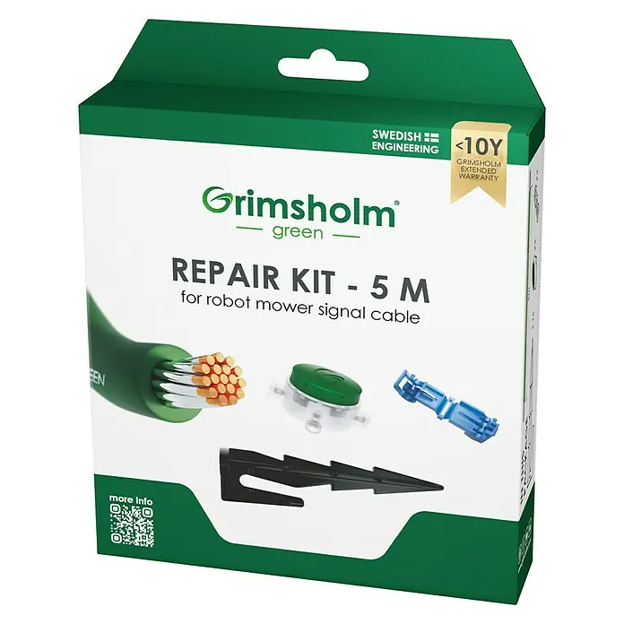 Grimsholm Green Reparatur-Set für Rasenmäher Begrenzungskabel - Alle Mähroboter, Länge: 5 m - Abbildung einer Grimsholm Reparaturbox für Robotermäher-Signalkabel, ideal für schnelle Reparaturen und zuverlässige Leistung.