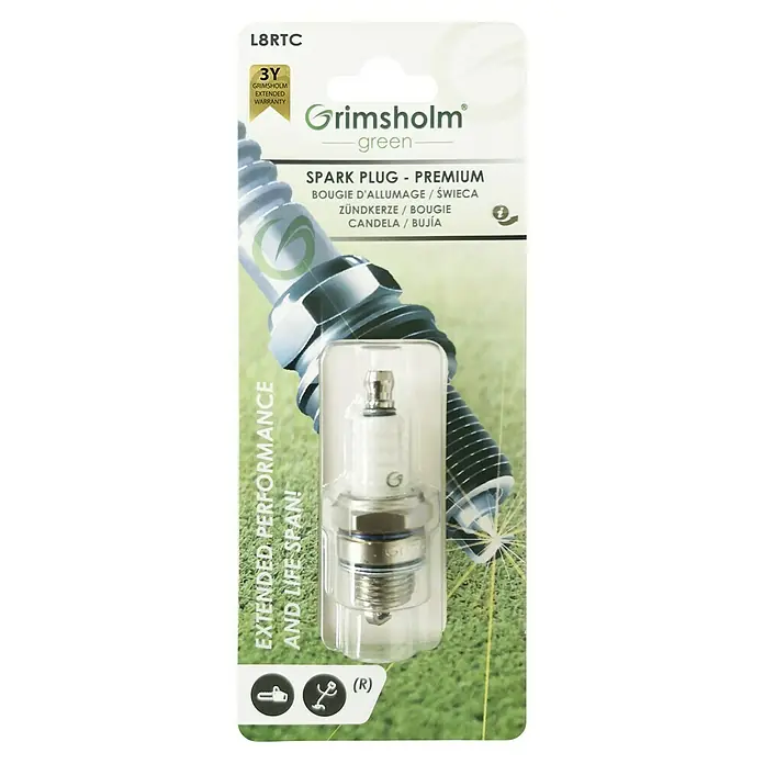 Grimsholm Green Zündkerze L8RTC - Passend für: Kettensägen und Trimmer - Eine Grimsholm Green Premium Zündkerze L8RTC, die für eine verbesserte Leistung und Lebensdauer entwickelt wurde.