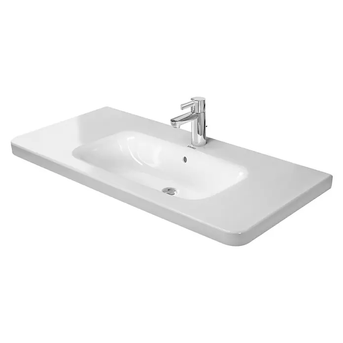 Duravit DuraStyle Waschtisch Typ 1 - 100 x 48 cm, Mit schmutzabweisender Glasur, Hahnloch: Mitte, Mit Überlauf, Weiß - Moderne Waschbeckenplatte mit eingelassenem Becken und Armatur für das Badezimmer. Stilvolles Design in strahlendem Weiß.