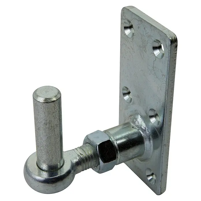 Stabilit Gozne - L x An x Al: 45 x 40 x 100 mm, Diámetro mandril: 16 mm, Ajustable: 0 mm - 20 mm - Herraje metálico con perno y placa de montaje con cuatro orificios para una fijación segura. Ideal para puertas y portones.