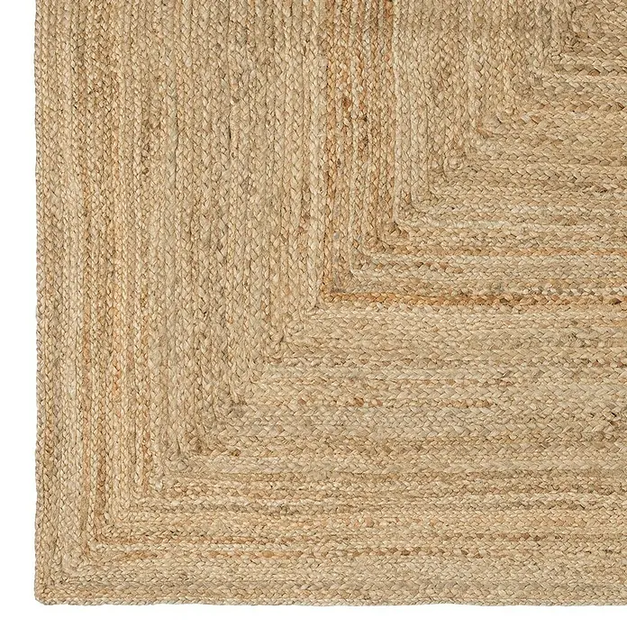 Alfombra de yute Nazar - Beige, 230 x 160 cm - Primer plano de una alfombra rectangular de yute trenzado con textura y detalles visibles.