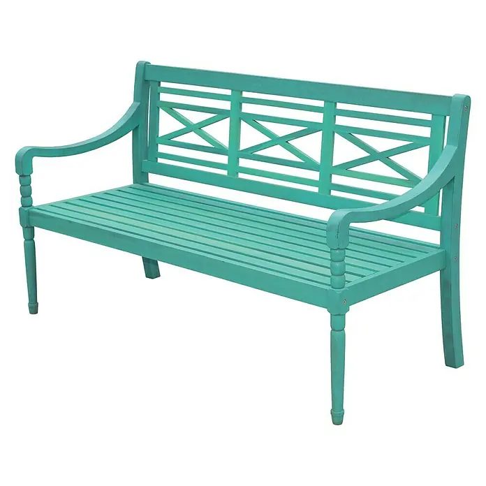 Sunfun Gartenbank Alea - B x T x H: 150 x 62 x 87 cm, Akazie, Türkis - Hellblaue Gartenbank mit Lattenrostsitz und dekorativer Rückenlehne mit X-Motiv, perfekt für den Außenbereich.