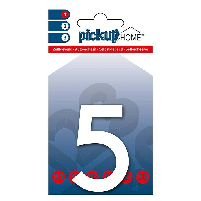 Pickup 3D Home Hausnummer (Höhe: 6 cm, Motiv: 5, Weiß, Kunststoff, Selbstklebend)