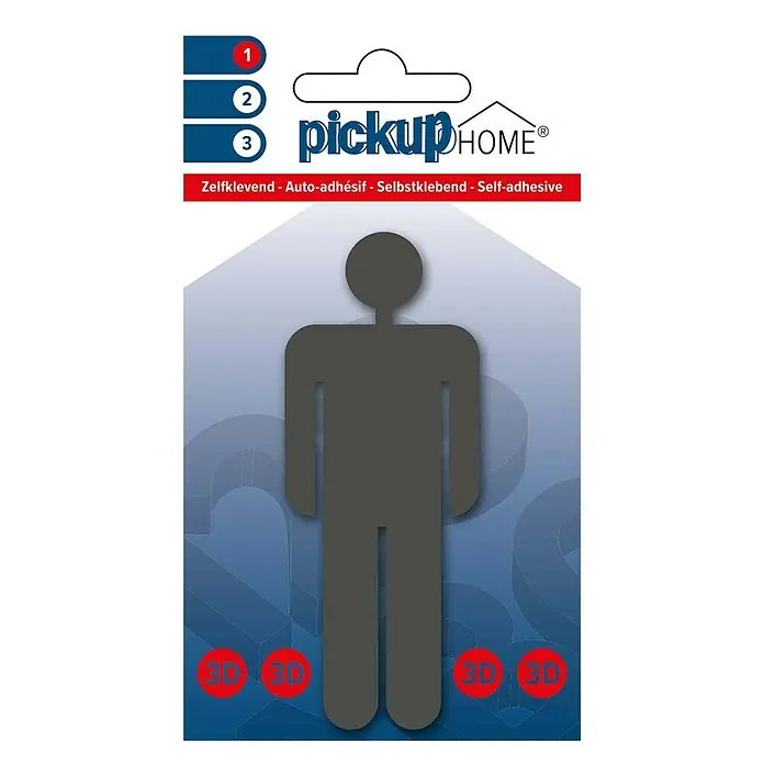 Pickup 3D Home WC-Aufkleber - Motiv: Herren, Grau, Höhe: 10 cm - Produktbild einer "Pickup Home" selbstklebenden 3D-Wandfigur, ideal zur Dekoration von Wohnräumen.