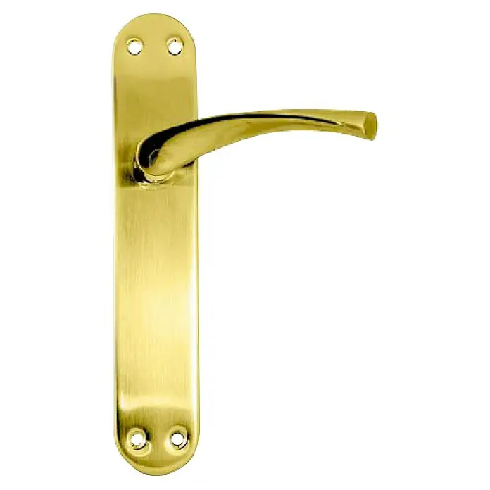 Micel Conjunto de picaporte 707 LS - Aluminio, Latón satinado - Manija de puerta dorada con placa recta y barra de manija curva para un diseño moderno y fácil manejo en el día a día.