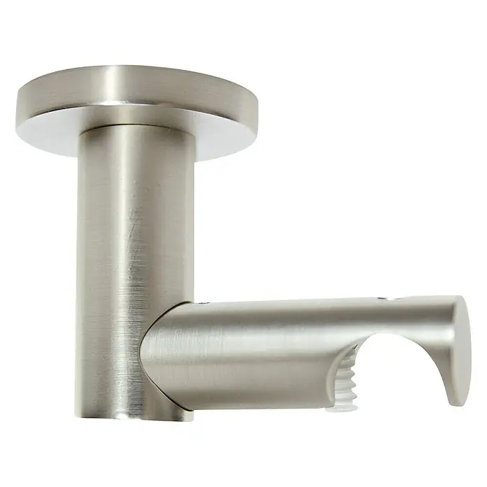 Expo Ambiente Deckenträger Urban - Edelstahloptik, Geeignet für: Gardinenstangen Ø 20 mm, Anzahl Läufe: 1 Stk. - Nahaufnahme eines modernen, gebürsteten Nickel-Toilettenpapierhalters mit offenem Ende und Wandmontage.