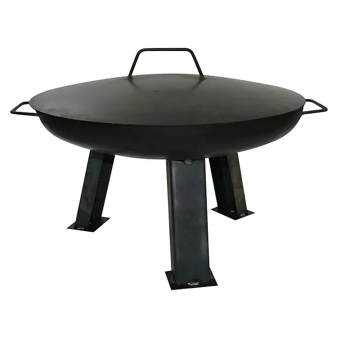 Buschbeck Feuerschalen-Abdeckung - Durchmesser Feuerschale: 120 cm, Eisen - Schwarze Feuerstelle mit Deckel und drei Beinen. Ideal für Gartenpartys und gemütliche Abende im Freien.