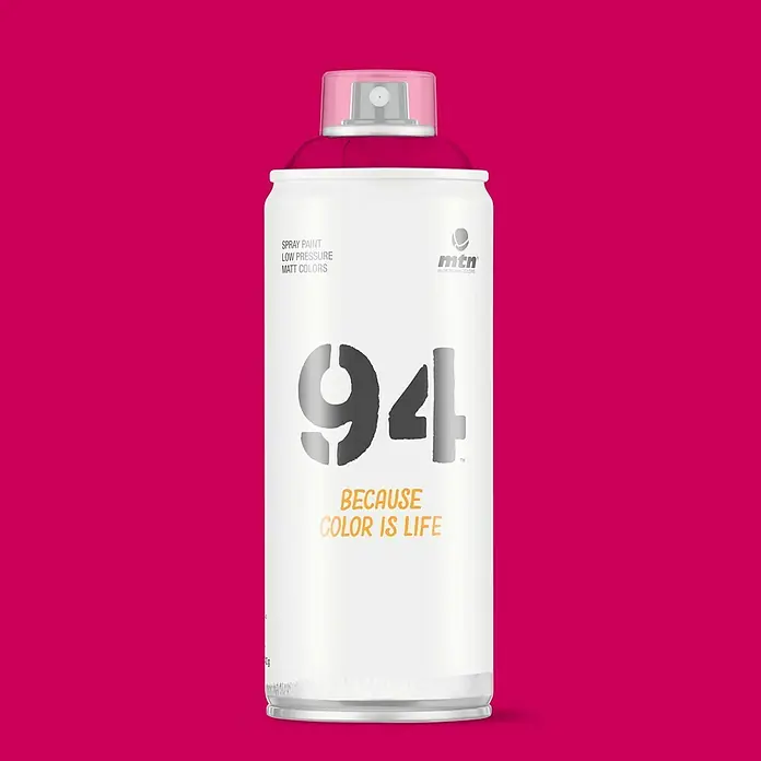 mtn Pintura decorativa en spray 94 - Rojo açai, Mate, 400 ml - Bote de spray blanco MTN 94 con tapón rosa. Ideal para grafitis precisos y proyectos artísticos gracias a su baja presión.