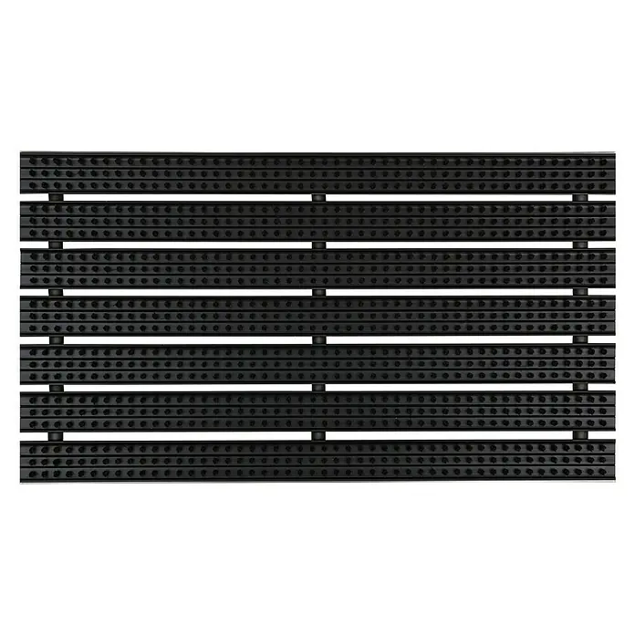 Fußmatte Scraper - Schwarz, 59 x 38 cm - Ein detailliertes Bild eines schwarzen perforierten Gitters, das sich ideal für industrielle Anwendungen oder moderne Designs eignet.