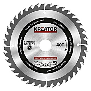 Kreator Disco de sierra KRT020405 (140 mm, Orificio: 20 mm, 40 dientes)