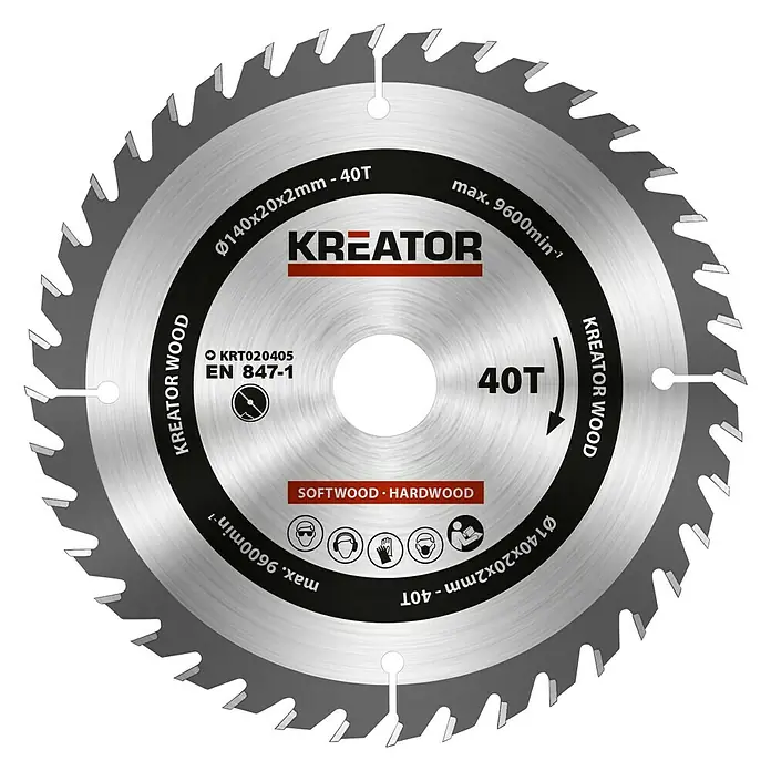 Kreator Disco de sierra KRT020405 - 140 mm, Orificio: 20 mm, 40 ud. - Hoja de sierra Kreator, 140x20x2mm con 40 dientes para cortes limpios en madera blanda y dura, ideal para aficionados al bricolaje y profesionales.