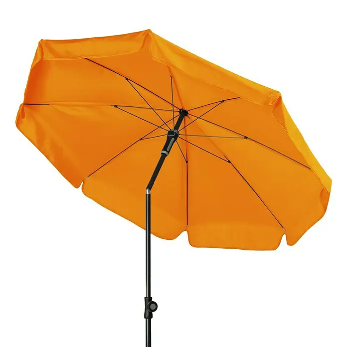 Doppler Sunline Marktschirm rund Neo - Umbra, Durchmesser Bespannung: 150 cm - Ein leuchtend orangefarbener Sonnenschirm, ideal für sonnige Tage im Garten oder auf der Terrasse. Er bietet optimalen Schutz vor der Sonne.