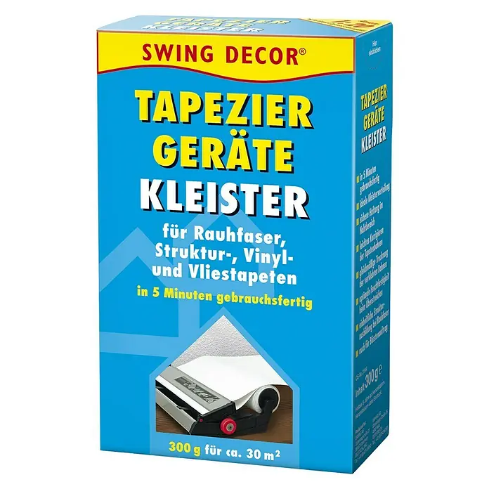 Swing Decor Tapetenkleister Tapeziergerätekleister - 300 g - Produktverpackung: Swing Decor Tapezier Geräte Kleister, Tapetenkleister für verschiedene Tapetenarten, schnell gebrauchsfertig.