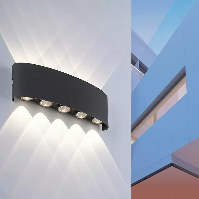 Paul Neuhaus LED-Wandstrahler Carlo - 10 W, L x B x H: 27 x 4,7 x 8 cm, Anthrazit, Warmweiß, 10 Stk. - Stimmungsaufnahme