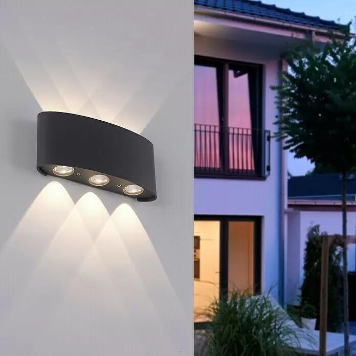 Paul Neuhaus LED-Wandstrahler Carlo - 6,5 W, L x B x H: 17 x 4 x 8 cm, Anthrazit, Warmweiß, 6 Stk. - Stimmungsaufnahme