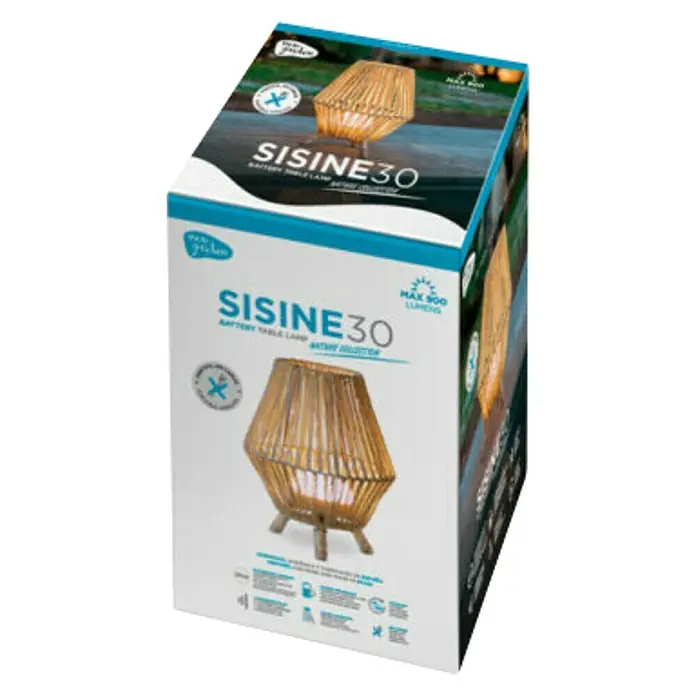 New Garden Sisine Außenstehleuchte Sisine - B x H: 25,5 x 32,5 cm - Produktverpackung der Tischleuchte SISINE30: Akku-Tischleuchte mit maximal 500 Lumen für den Innen- und Außenbereich.