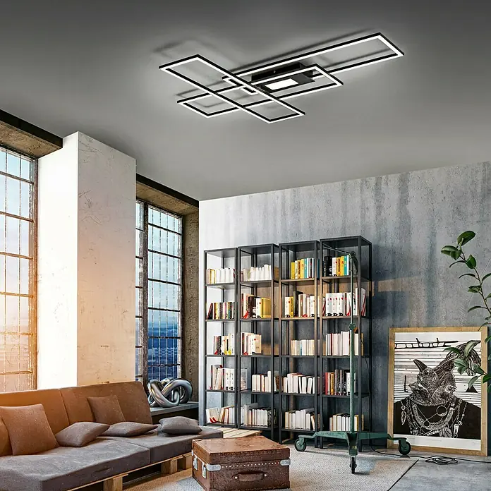 Just Light LED-Deckenleuchte Asmin - 50 W, 99,2 x 69,4 cm, Schwarz, Mehrfarbig - Deckenleuchte mit modernem, geometrischem Design in einem stilvollen Wohnraum. Die Lampe ist ein echter Hingucker.