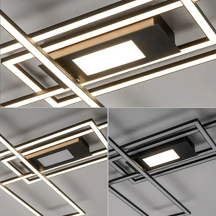 Just Light LED-Deckenleuchte Asmin - 50 W, 99,2 x 69,4 cm, Schwarz, Mehrfarbig - Deckenleuchte mit modernem Design aus schwarzen Rechtecken und LED-Beleuchtung für eine stilvolle Raumausleuchtung.