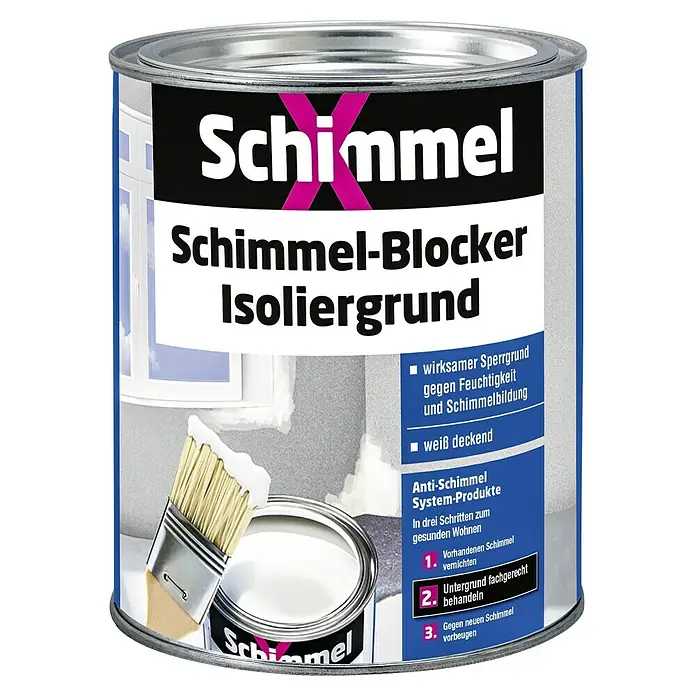 SchimmelX Anti-Schimmel-Grundierung Isoliergrund - Weiß, 750 ml - Dose Schimmel-Blocker Isoliergrund, eine Anti-Schimmel-System-Produkt zur Behandlung von Feuchtigkeit und Schimmelbildung in Wohnräumen.