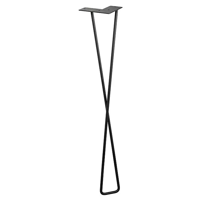 Wagner System Möbelfuß Hairpin Twist - Höhe: 710 mm, Stahl, Schwarz - Schwarzes Metall-Haarnadel-Möbelbein mit Montageplatte.