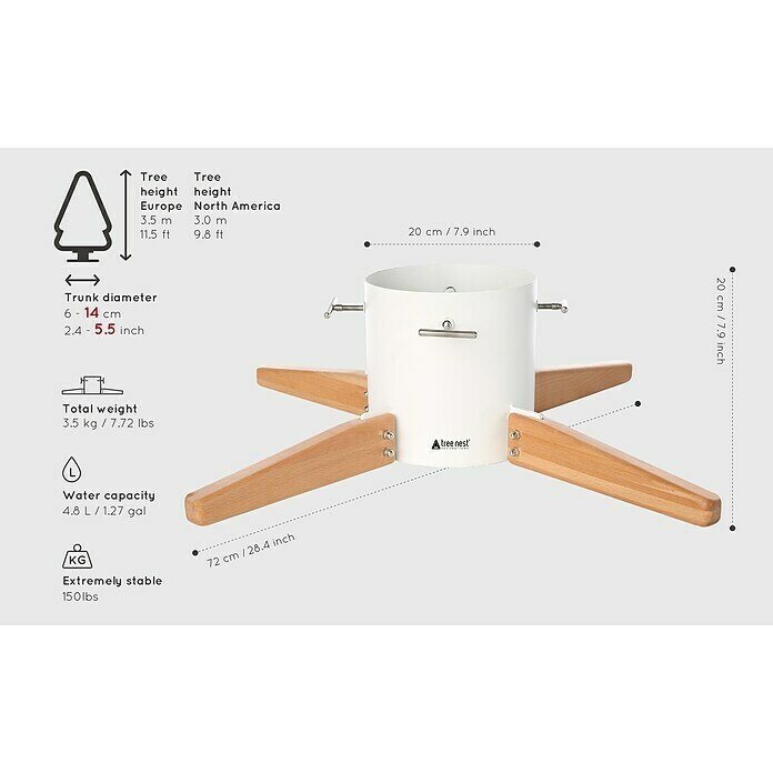 Christbaumständer Timber (Max. Baumlänge: 3,5 m, Max. Stammdurchmesser: 14 cm, Fassungsvermögen Wassertank: 4,8 l) | BAUHAUS