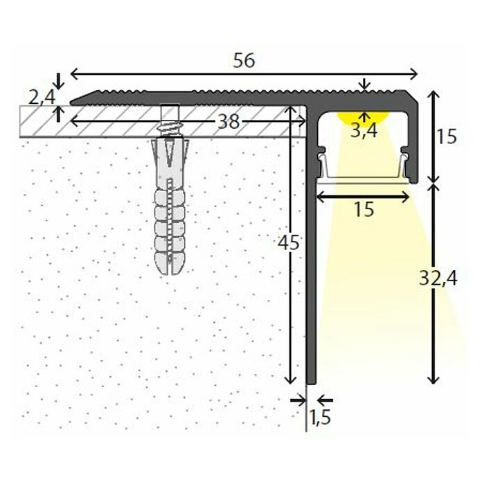 Treppenkantenprofil für LED Streifen Edelstahl