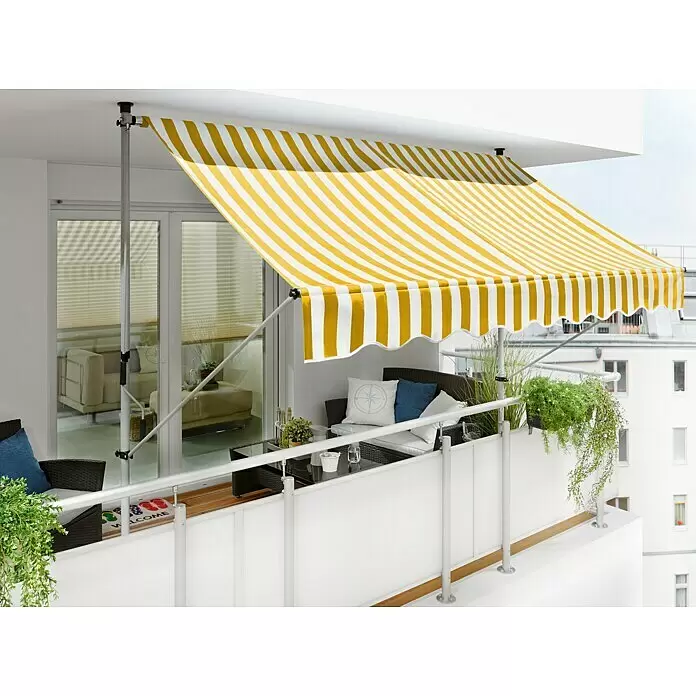 Sunfun Klemmmarkise - Gelb/Weiß, Breite: 2,5 m, Ausfall: 1,3 m - Stimmungsaufnahme