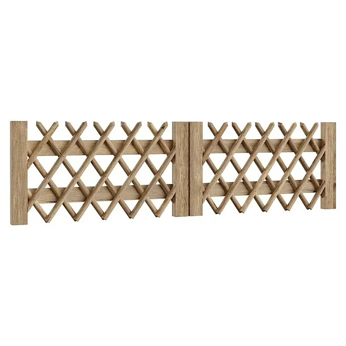 T & J Jägerzaun-Gartentor Doppel - 300 x 80 cm, Ohne Beschläge, Holz, Braun - Das Bild zeigt einen Holzzaun mit Rautenmuster, ideal zur Dekoration und Abgrenzung des Gartens. Das natürliche Holz sorgt für einen rustikalen Charme.