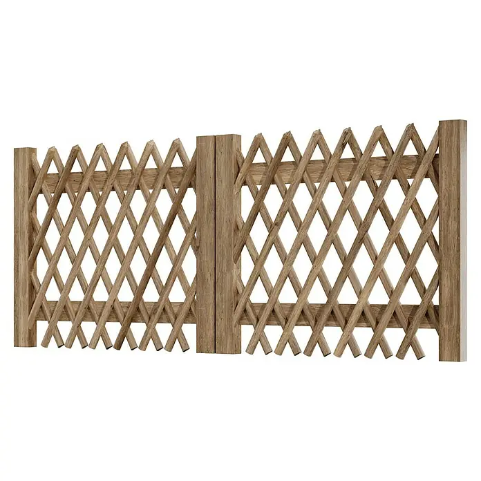 T & J Jägerzaun-Gartentor Doppel - 300 x 120 cm, Ohne Beschläge, Holz, Braun - Bild einer ausziehbaren Holzzaun, der sich ideal für den Garten eignet, bietet Privatsphäre und Sicherheit.