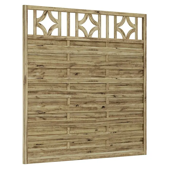 T & J Sichtschutzelement Olymp - B x H: 180 x 180 cm, Mit Ornament-Gitter, Braun - Holzzaun mit dekorativen Elementen. Der Zaun ist aus hellem Holz gefertigt und hat ein attraktives Design mit Rauten.