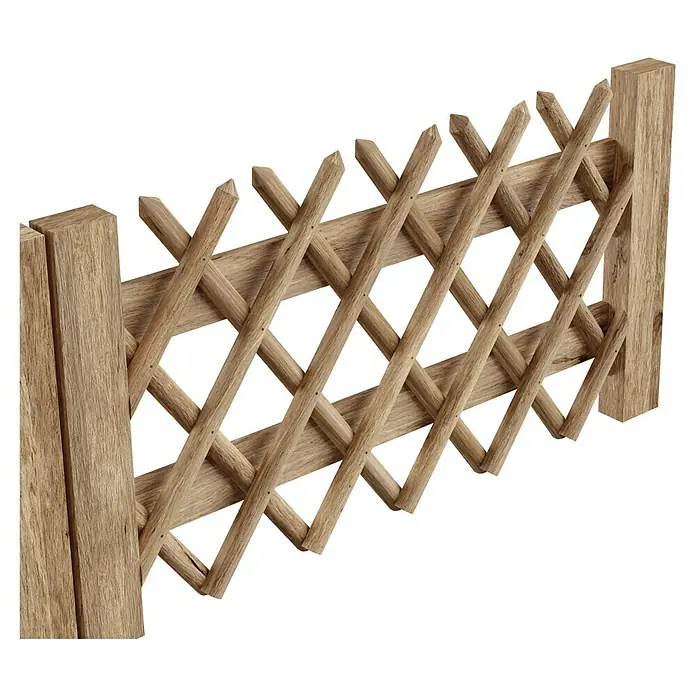 T & J Jägerzaun-Gartentor Doppel - 300 x 80 cm, Ohne Beschläge, Holz, Braun - Ein Holzzaun mit Rautenmuster, ideal als Gartendekoration oder Sichtschutz, rustikal und natürlich gestaltet.