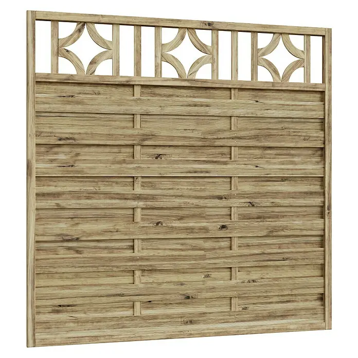 T & J Sichtschutzelement Olymp - B x H: 180 x 180 cm, Mit Ornament-Gitter, Braun - Holzzaun mit dekorativem Oberteil, ideal als Sichtschutz und zur Gestaltung des Gartens. Robustes Material für langanhaltende Freude im Außenbereich.