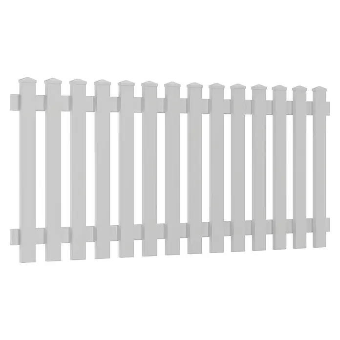 T & J Lightline Vorgartenzaun Gerade - 180 x 80 cm, Kunststoff, Gerade - Nahaufnahme eines weißen Lattenzauns. Ideal als Gartenbegrenzung, bietet der Zaun Privatsphäre und Sicherheit und sorgt für eine klassische Optik.