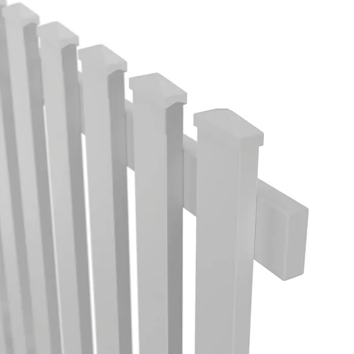 T & J Lightline Vorgartenzaun Gerade - 180 x 80 cm, Kunststoff, Gerade - Nahaufnahme eines weißen Lattenzauns mit sauberen, minimalistischen Linien und einer modernen Ästhetik.