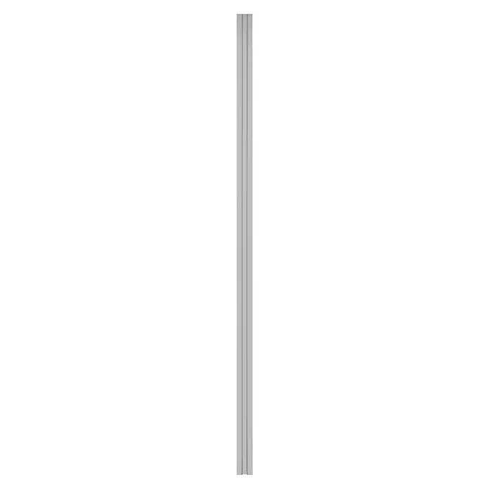 T & J Zaunpfosten-Set Ecosteck - 6,8 x 6,8 x 180 cm, Silber, Aluminium - Nahaufnahme von drei vertikalen, grauen Paneelen, die ein schlichtes, modernes Design zeigen und sich ideal für Wandverkleidungen eignen.