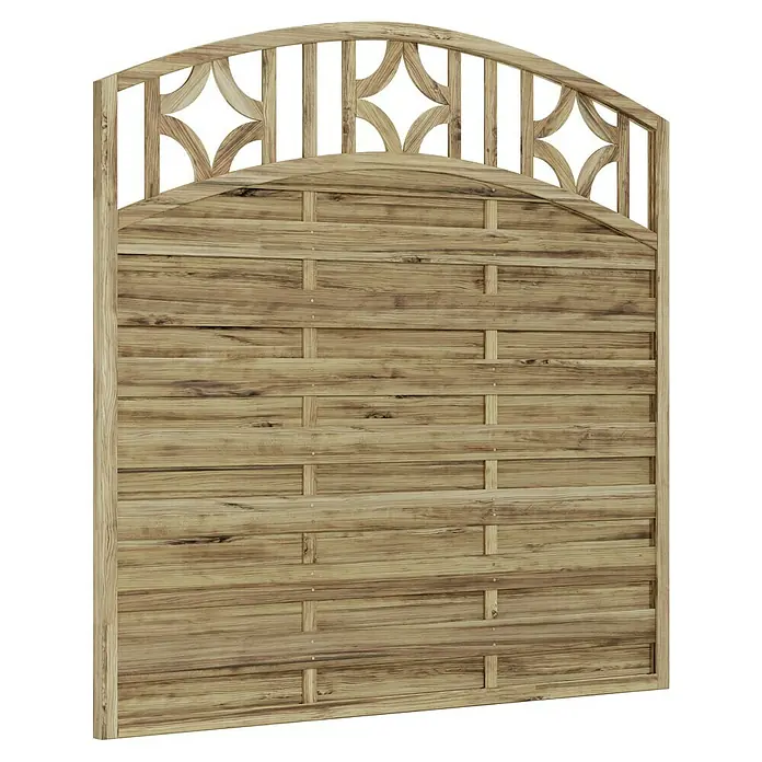 T & J Sichtschutzelement Olymp Bogen - B x H: 180 x 180 cm, Mit Doppelbogen, Braun - Ein Gartenzaun aus Holz mit einem dekorativen, gewölbten Oberteil, das ein charmantes Element für jeden Garten bietet.