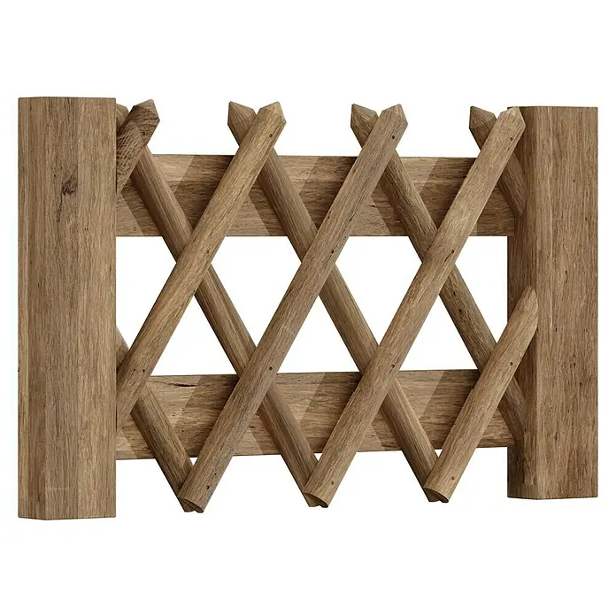 T & J Jägerzaun-Gartentor - 100 x 60 cm, Ohne Beschläge, Holz, Braun - Nahaufnahme eines Holzzauns mit diagonaler Gitterstruktur, rustikaler Charme und natürliche Holzmaserung, ein dekoratives Gartenelement.