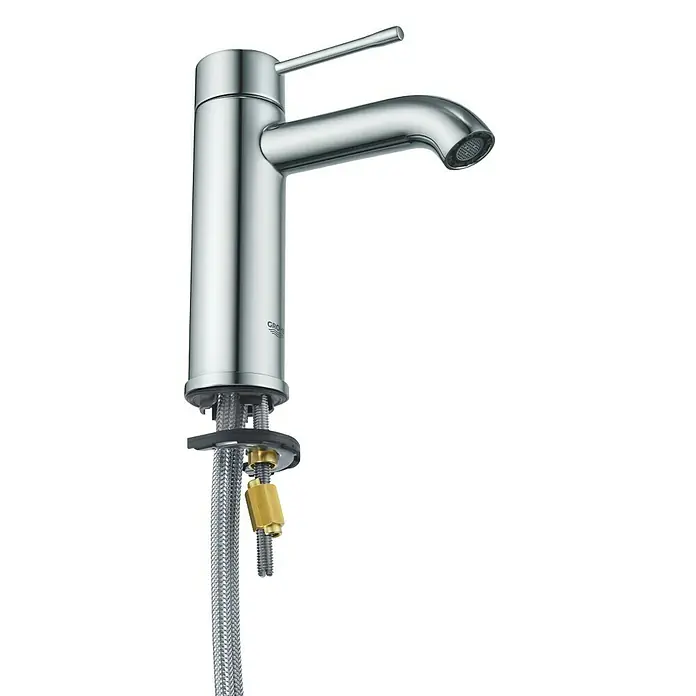 Grohe Essence Waschtischarmatur S-Size - Chrom, Glänzend - Glänzender Chrom-Einhand-Waschtischmischer von Grohe mit modernem Design und flexiblen Anschlüssen für einfache Installation im Badezimmer.