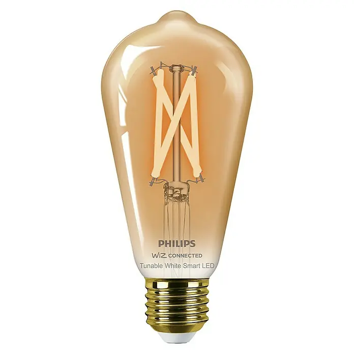 Philips Wiz Smart-LED-Lampe - E27, Dimmbar, Mehrfarbig, 640 lm, 6,7 W - Produktaufnahme einer Philips Wiz Connected Tunable White Smart LED-Lampe mit Vintage-Design und dimmbarer Funktion.