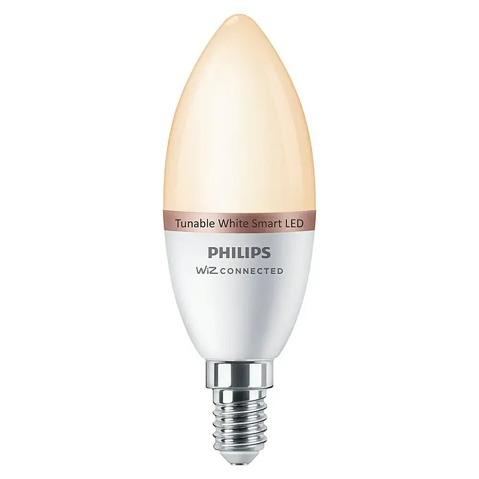 Philips Wiz Bombilla LED inteligente Regulable Vela - E14, Intensidad regulable, Multicolor, 470 lm, 4,6 W - Bombilla LED inteligente Philips Wiz Connected Tunable White con diseño de vela. Esta bombilla ofrece luz blanca ajustable para tu hogar.